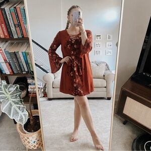 Altar’d State Bell Sleeve Red Floral Dress